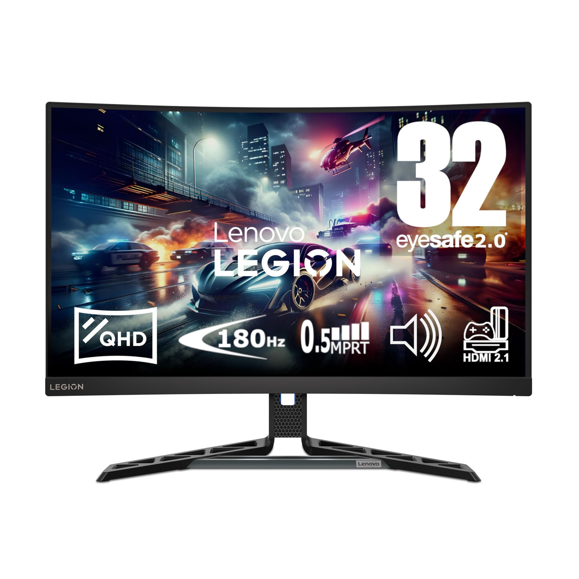 Lenovo Legion R32qc-30 - Écran Gaming de 31.5" Incurvé avec Eyesafe (QHD, VA, 180Hz, 0.5ms, HDMI+DP, Cable DP, AMD FreeSync, Haut-parleurs