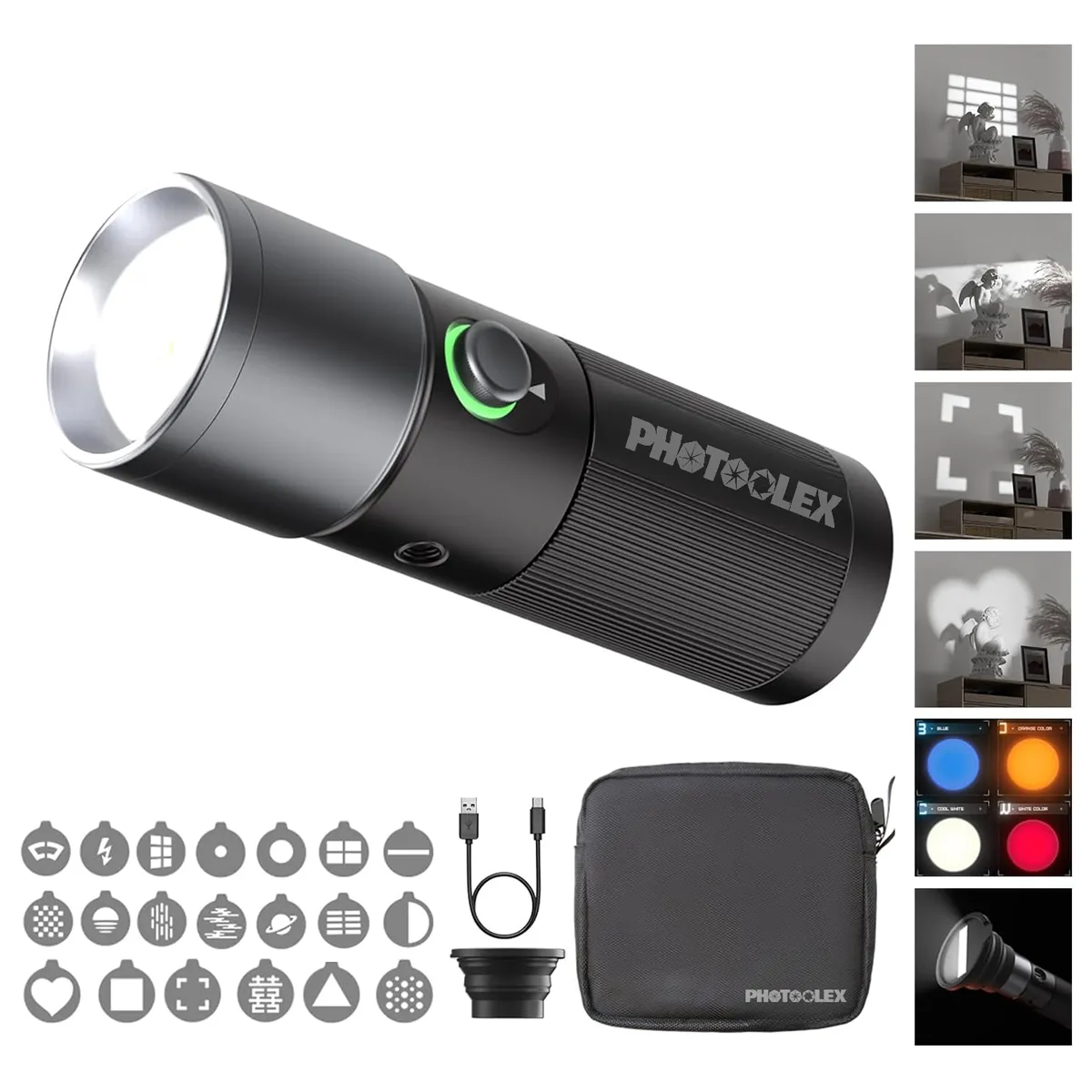 Lampe torche PHOTOOLEX RGB 10 W batterie 8 400 mAh, 4 couleurs, IRC 96+